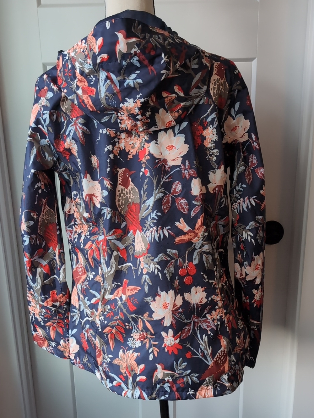 Columbia Women's Navy Floral Rain Jacket with Red & Cream Accents - Picture 2 of 5